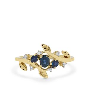 Natural Royal Blue Sapphire & White Zircon 9K Gold Ring ATGW 0.55ct