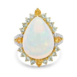 Ethiopian Opal, Aquaiba™ Beryl, Spessartite Garnet & Diamonds 18K Gold Tomas Rae Ring MTGW 6.74cts