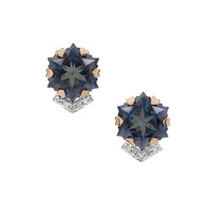 Snowflake Cut Royal Blue Topaz & Diamond 9K Gold Earrings ATGW 5.95cts