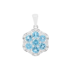Swiss Blue Topaz Pendant with White Zircon in Sterling Silver 2.57cts