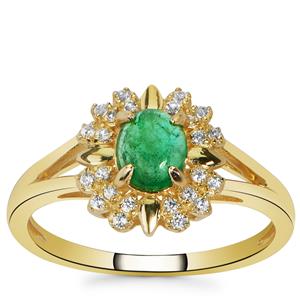 Sandawana Emerald & White Zircon 9K Gold Ring ATGW 0.79ct