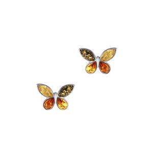 Baltic Cognac, Champagne and Green Amber Sterling Silver Earrings 