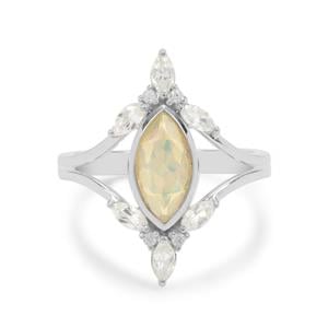 Ethiopian Opal & White Zircon Sterling Silver Ring ATGW 1.20cts