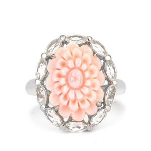 Queen Conch and White Topaz Sterling Silver Dahlia Ring