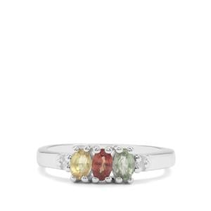 Rainbow Sapphire & White Zircon Sterling Silver Ring ATGW 1cts