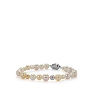 Goldia Sterling Silver 4mm Pearl and Rose Quartz Childs Heart Bracelet 