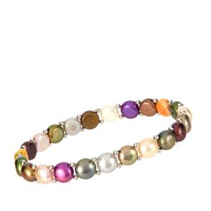 Freshwater Cultured Pearl Rhodium Flash Sterling Silver Stretchable Bracelet (7.50mm)
