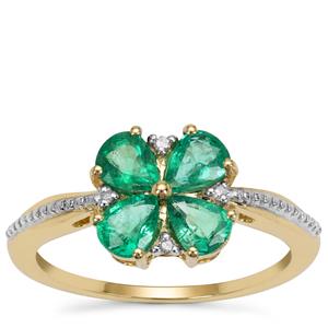 Zambian Emerald Ring with Diamond in 9K Gold 1.10cts