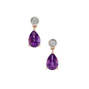 Moroccan Amethyst Earrings with White Zircon in 9K Rose Gold 4.05cts