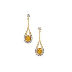 Bang Kacha Yellow Sapphire & White Zircon 9K Gold Tomas Rae Earrings ATGW 2.80cts