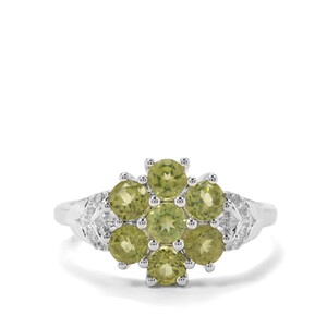 Red Dragon Peridot & White Zircon Sterling Silver Ring ATGW 1.44cts