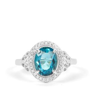 London Blue Topaz Ring with White Zircon in Sterling Silver 3.31cts