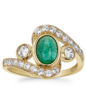 Sandawana Emerald & White Zircon 9K Gold Ring ATGW 1.75cts