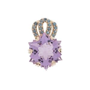 Wobito Snowflake Cut Rose De France Pink Amethyst Pendant with Marambaia London Blue Topaz in 9K Gold 7.30cts