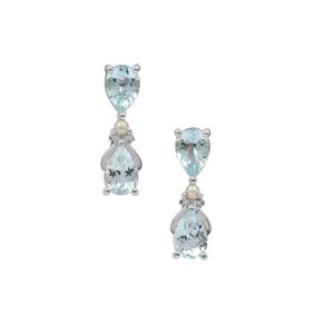 Santa Maria Aquamarine & Kaori Cultured Pearl Sterling Silver Earrings