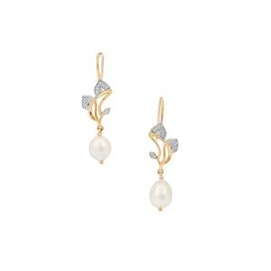 South Sea Cultured Pearl Earrings with White Zircon in Gold Plated Sterling Silver (8mm)