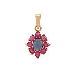 Crystal Opal on Ironstone & Pink Sapphire 9K Gold Pendant (F)