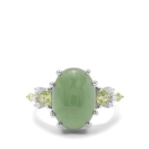 Imperial Serpentine, Peridot & White Zircon Sterling Silver Ring ATGW 8.02cts