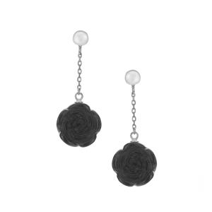19.70ct Black Obsidian Sterling Silver Flower Earrings