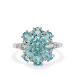 Madagascan Blue Apatite & White Zircon Sterling Silver Ring ATGW 3.15cts