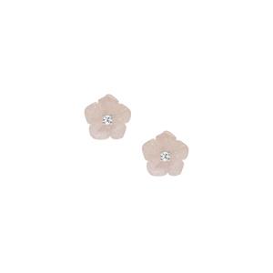 Rose Quartz & White Topaz Sterling Silver Flower Earrings ATGW 7.75cts