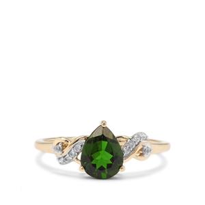 Chrome Diopside Ring with White Zircon in 9k Gold 0.98ct