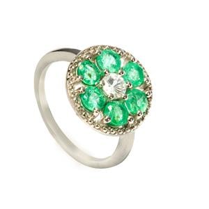 Ethiopian Emerald & White Zircon Sterling Silver Ring ATGW 1.80cts