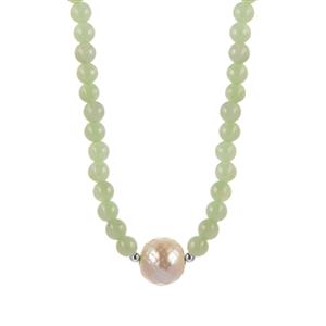 Komatsu Cultured Pearl & Type A Burmese Jadeite Sterling Silver Necklace 