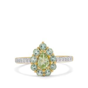 Kijani Garnet, Aquaiba™ Beryl & Diamonds 9K Gold Ring ATGW 1cts