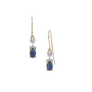 Burmese Blue Sapphire & White Zircon 9K Gold Earrings ATGW 2.20cts