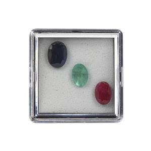 2.55ct Zambian Emerald, Burmese Ruby, Kanchanaburi Sapphire - Gem Box