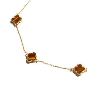 Kimbie Gold Plated 925 Sterling Silver Tigers Eye Quatrefoil Necklace 11.75cts