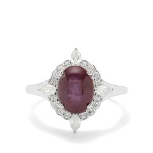 Star Ruby & White Zircon Sterling Silver Ring ATGW 4.10cts