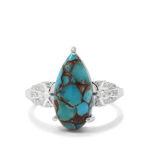 Egyptian Turquoise & White Zircon Sterling Silver Ring ATGW 4.74cts
