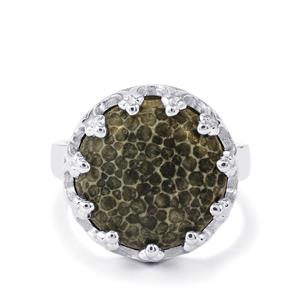 9.30ct Fossil Black Coral Sterling Silver Ring 