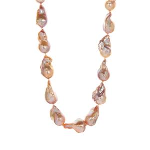 'La Fuego Rosado' Baroque Freshwater Cultured Pearl Gold Tone Sterling Silver Necklace