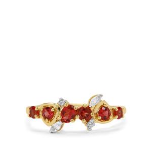 Burmese Padparadscha Colour Spinel & White Zircon 9K Gold Ring ATGW 0.75cts