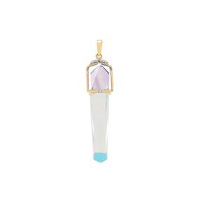 Lehrer Cosmic Obelisk Rose De France Amethyst, Turquoise, Optic Quartz & Diamond 9K Gold Pendant 