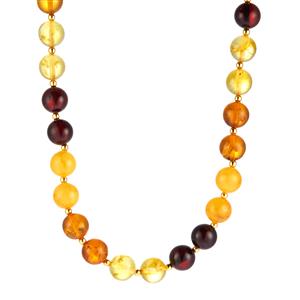 Baltic Cognac, Champagne, Cherry & Butterscotch Amber Gold Tone Sterling Silver Necklace
