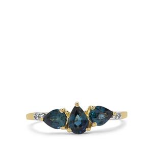 Australian Blue Sapphire & White Zircon 9K Gold Ring  ATGW 1cts