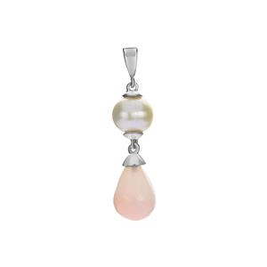 Pink Opal Pendant with Kaori Cultured Pearl in Sterling Silver