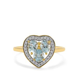Santa Maria Aquamarine & White Zircon 9K Gold Heart Ring ATGW 1cts
