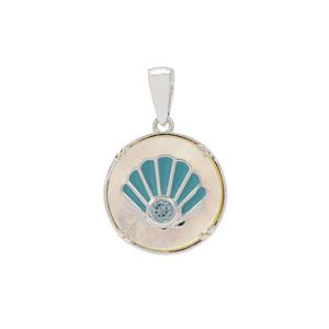 Mother of Pearl & Swiss Blue Topaz Sterling Silver Pendant With Enamel (15 MM)