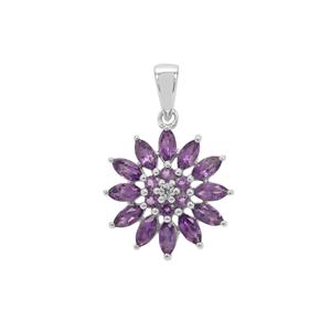 African Amethyst & White Zircon Sterling Silver Pendant ATGW 1.85cts