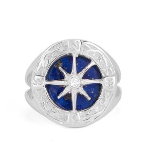 Sar-i-Sang Lapis Lazuli and White Topaz Sterling Silver Wind Rose Ring