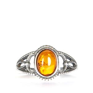 Baltic Cognac Amber Sterling Silver Ring (8x6mm)