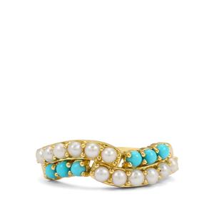 Indonesian Seed Pearl & Sleeping Beauty Turquoise Midas Ring