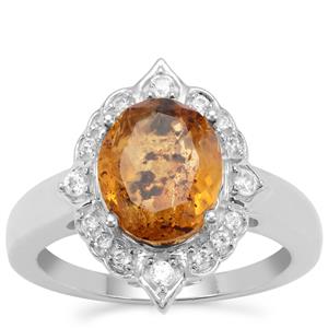 Burmese Amber Ring with White Zircon in Sterling Silver (10x8mm)
