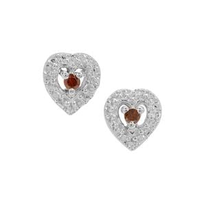 1/20ct Red Diamonds Sterling Silver Heart Earrings 