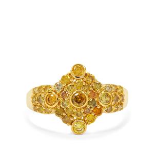 1.02cts Yellow Multi-Colour Diamond 18K Gold Tomas Rae Ring 